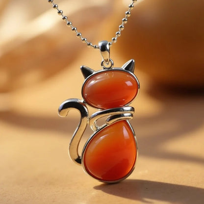 Natural Stone Cat Pendant