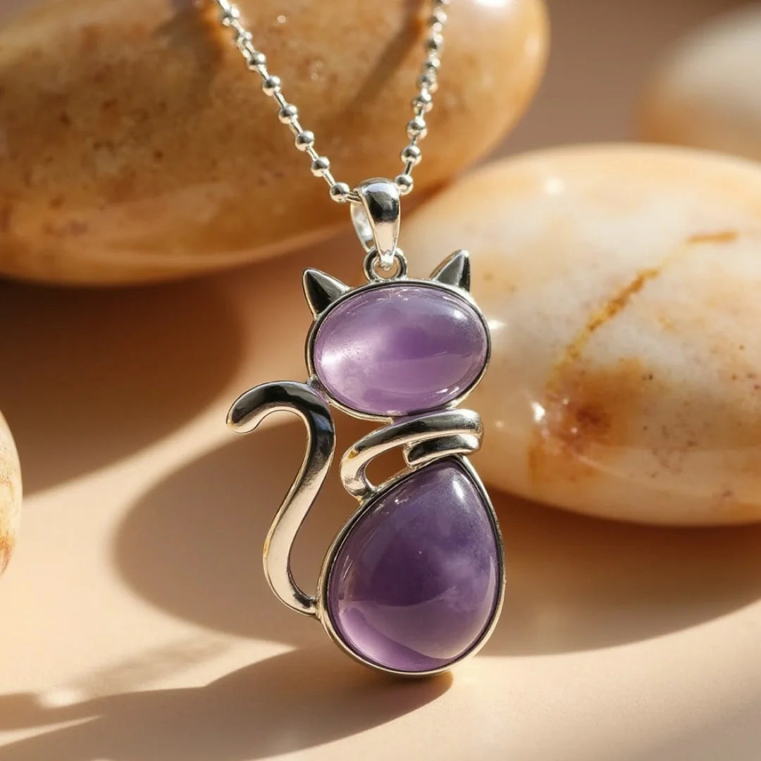 Natural Stone Cat Pendant